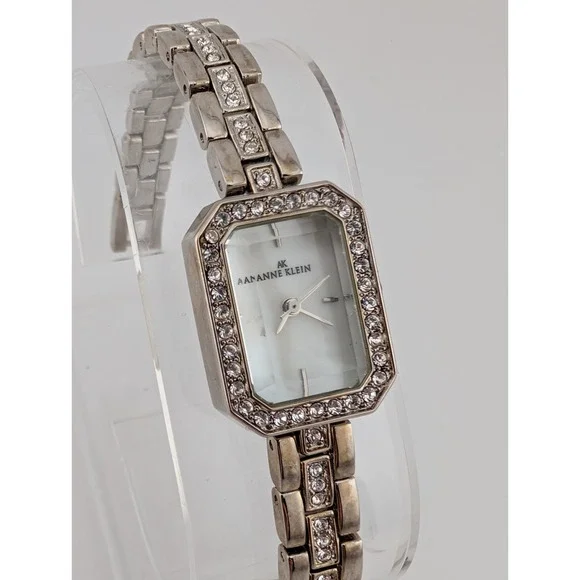 Anne Klein Silver Watch Women Crystal Accent MOP Silver 6.5" Band- New Battery - Picture 1 of 8